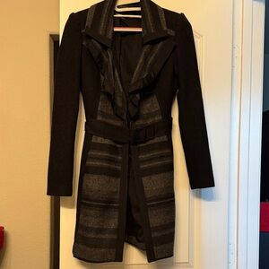 White House Black Market Black and Gray Trench Coat XXS with belt